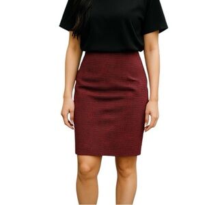 Express 00 Red & Black Houndstooth Pencil Skirt Faux Leather Trim Office